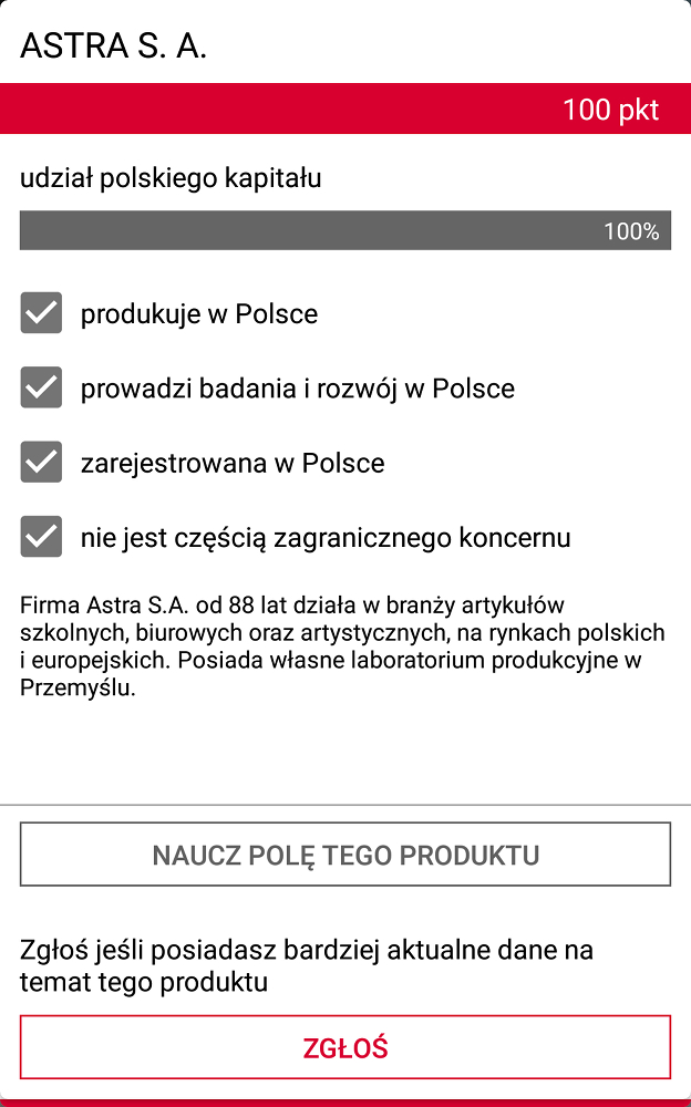 Aplikacja Pola - apka na telefon - skan z ekranu dla firmy Astra S.A.
